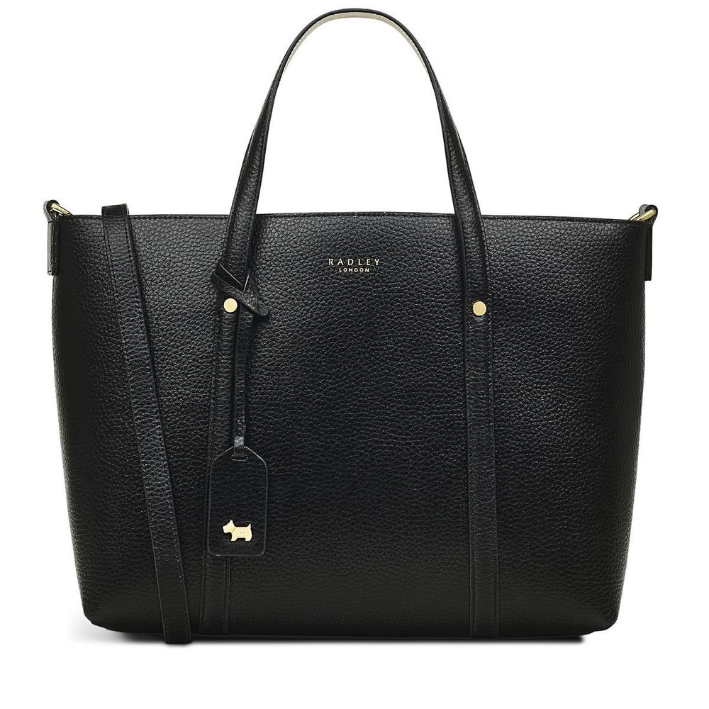 London Smithfields Way Medium Leather Open Top Satchel Bag, Black :>